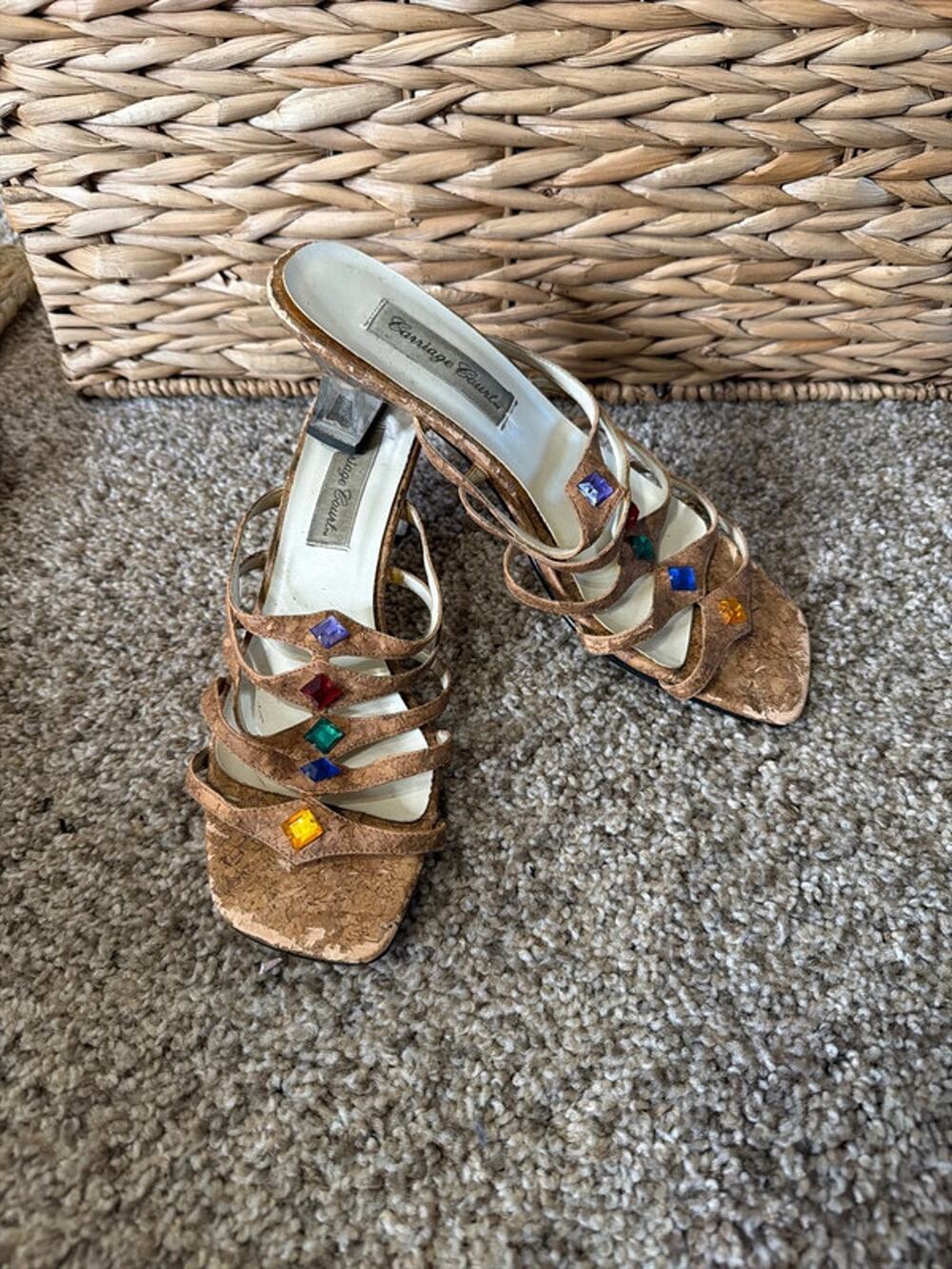 Cork and clear heel jewel mule 7.5 719